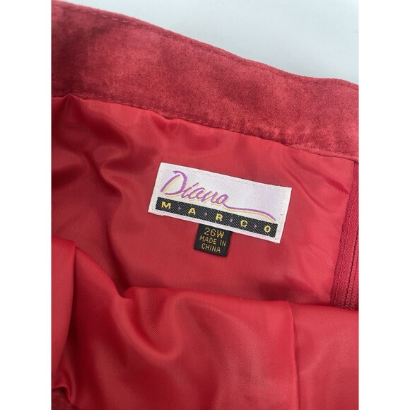 Vintage 90s Boho Western Cowgirl Rodeo Indie Sleaze Red Suede Fall Winter Skirt - Picture 7 of 15